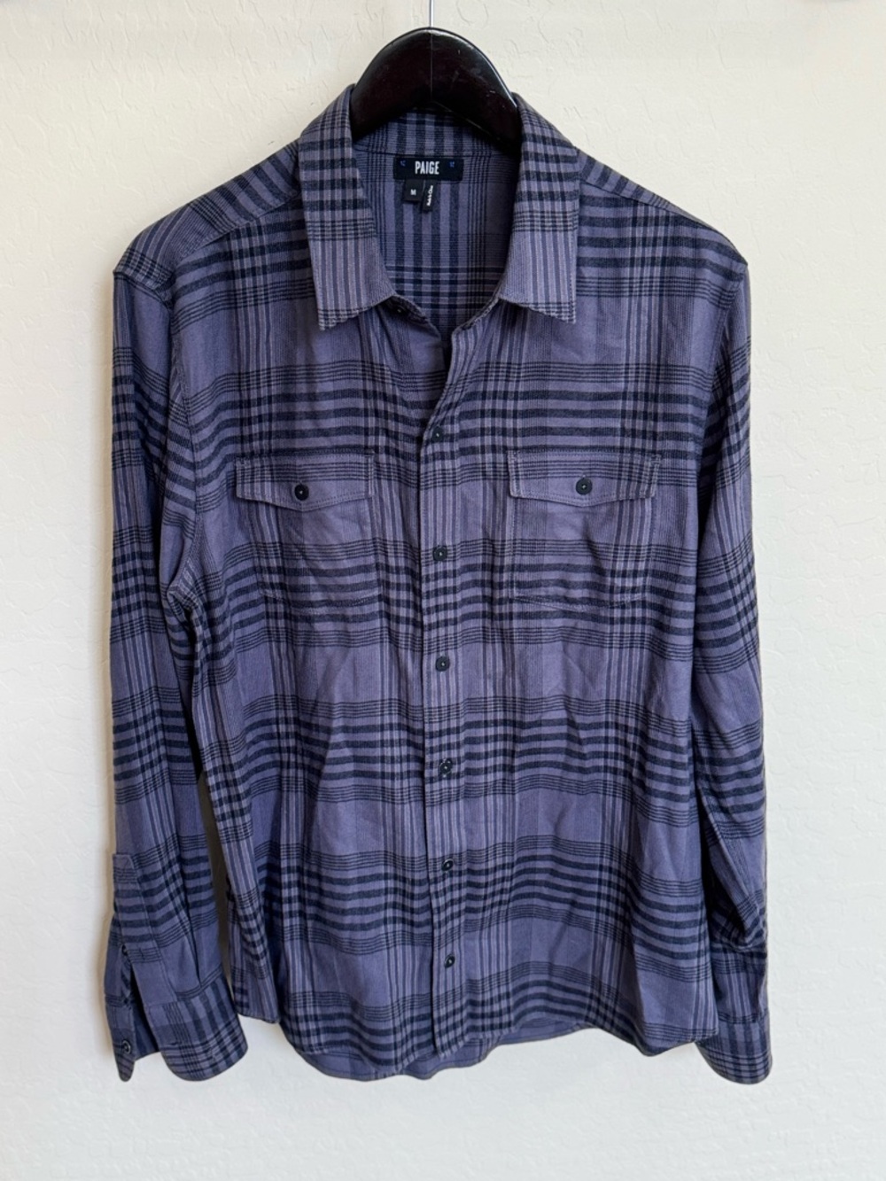 PAIGE Men's Everett Flannel Button-Down Shirt Grey Black Plaid M